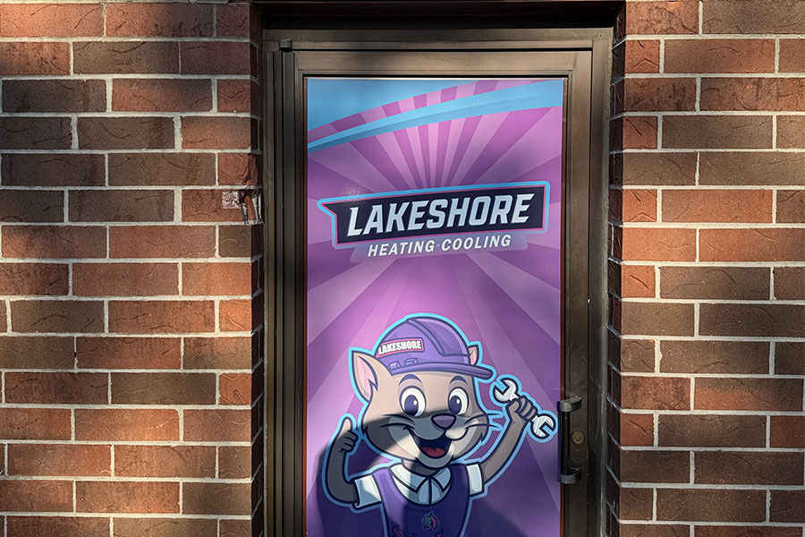 lakeshore_heating_cooling_storefront_signage_with_mascot_hvac_services1